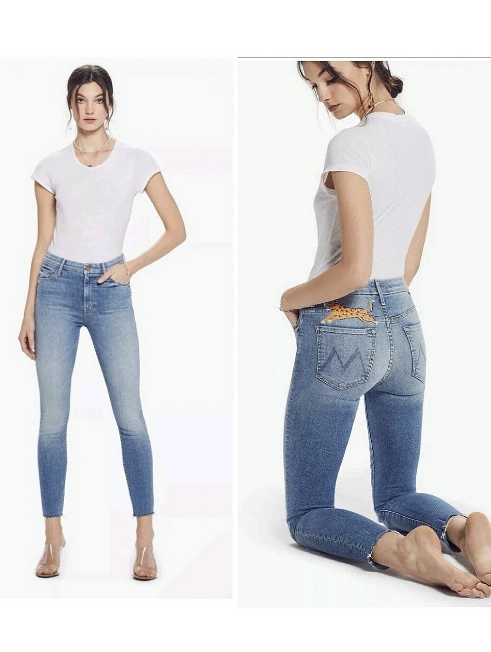 MOTHER Denim The Looker High-Waisted Ankle Fray Jeans Shoot To Thrill Leopard 24